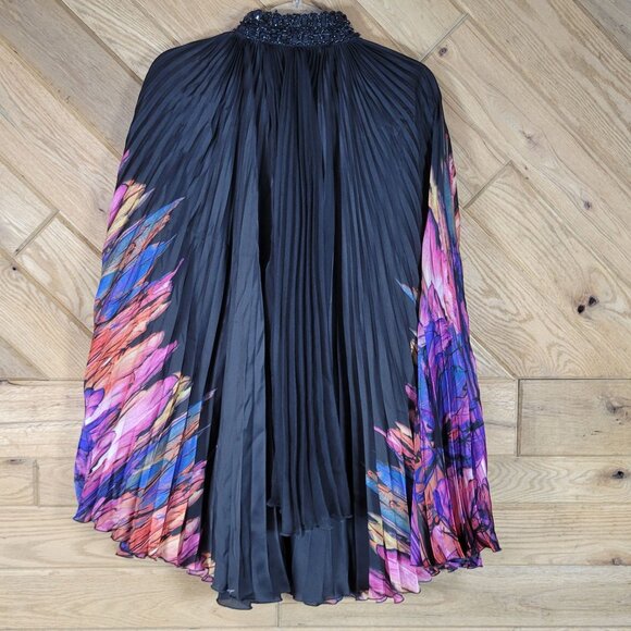 Alberto Makali Cape Dress Beaded Collar Pleated Flowy Belled Arms Size S Small - Picture 5 of 9